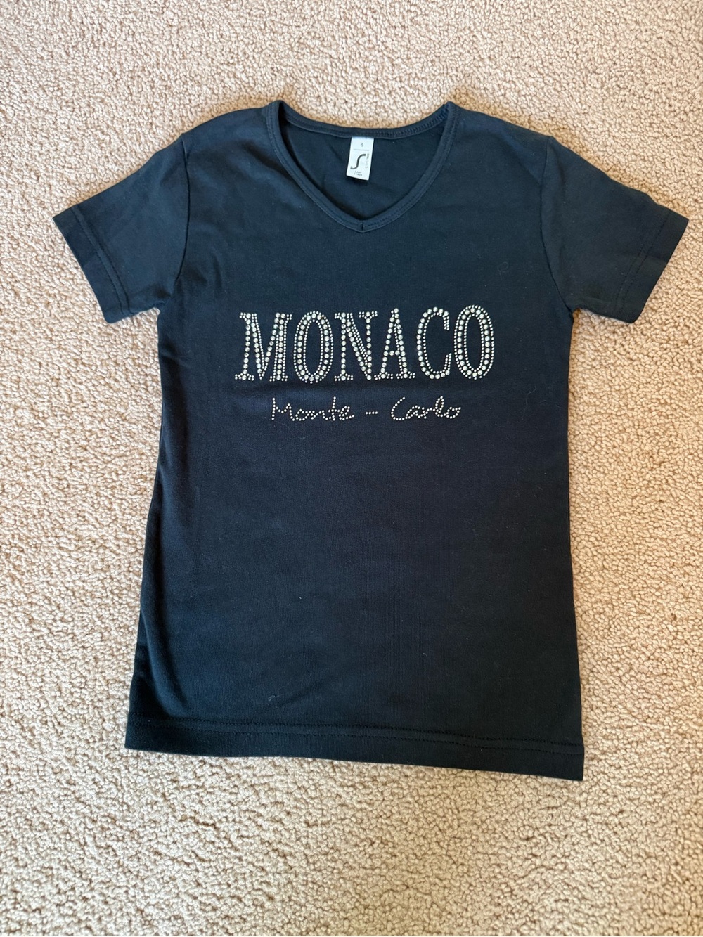 Monaco Rhinestone Black V-Neck Tee